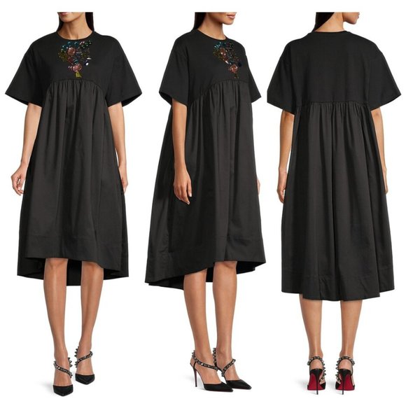 New Cynthia Rowley Jeweled Gemstone Gem Stone Hi Low Black T-Shirt Tee Dress - Picture 5 of 16